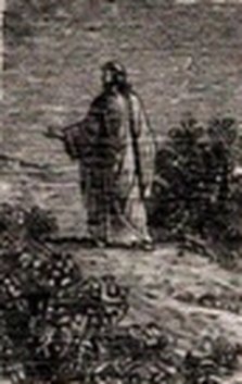 Selo com gravura de Jesus de pé numa colina